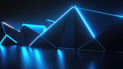 Poster - 3D rendered black geometry illuminated by blue gradient neon lights against a dark backdrop