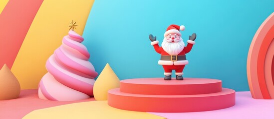 Aufkleber - 3D rendering of a festive Santa Claus with a podium for product display against a colorful background