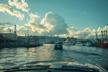 Wall Mural - a boat traveling down a body of water