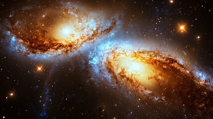 Wall Mural - Interacting Galaxies : Close-up of two galaxies in the process of merging, with stars and gases colliding