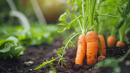 Harvest fresh carrots in the garden. Concept of harvesting vegetables in greenhouse