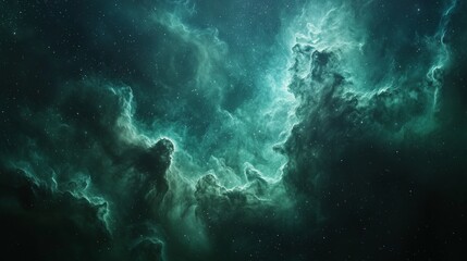 Wall Mural - Mystical dark space with a faint, eerie green nebula