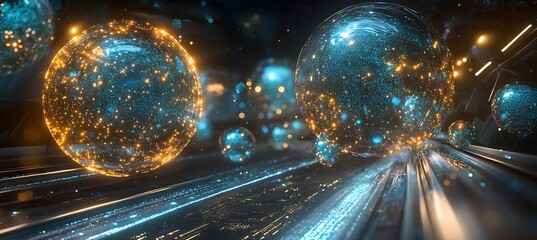 Poster - A digital realm featuring floating data spheres and glowing pathways