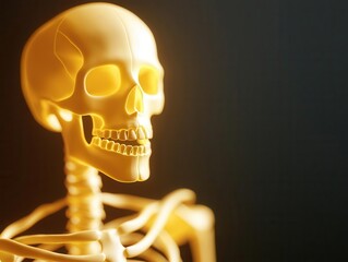 Poster - The eerie concept is emphasized by the stark contrast between light and shadow, creating a chilling effect with the yellow bony outline of a skeleton against a dark background.