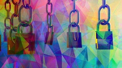 Poster - Abstract Background of Colorful Padlocks and Chains.