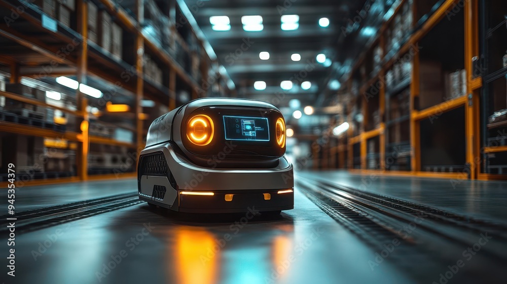 autonomous robot navigating smart warehouse scanning inventory with led ...