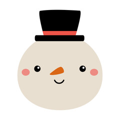 Wall Mural - Snowman face round icon. Black hat. Cute Cartoon kawaii simple funny baby character. Merry Christmas. Nose carrot. Greeting card, sticker print template. Flat design. Isolated. White background Vector