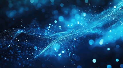 Poster - Blue abstract background featuring particles shapes and swirls