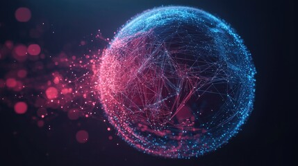 Poster - Abstract sci fi sphere with particles representing a technology network connection Futuristic illustration of global digital connections and 3D wireframe geometric design