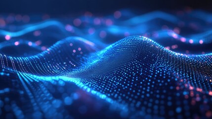  - Abstract analysis of a grid mesh on a blue background featuring blurred lines and lens effects representing big data 3D diagram algorithms and network concepts Data visualization