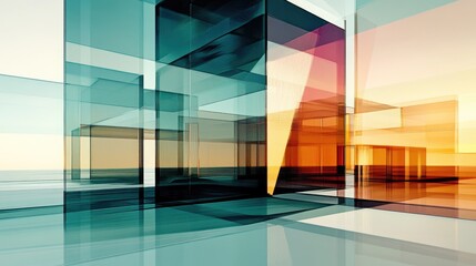 Poster - Abstract architectural interior featuring a gradient geometric glass sculpture accented with black lines 3D rendering and illustration