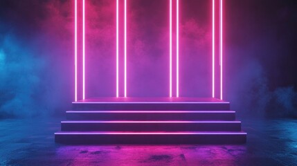 Poster - Abstract Background Featuring an Empty Stage Illuminated by Neon Lights
