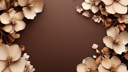Poster - Abstract brown background adorned with blooming flowers featuring a space for text insertion