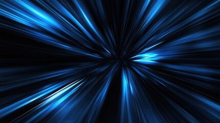 Poster - Abstract blurred radial zoom effect in shades of dark blue and light blue on a black backdrop featuring diverging and converging lines for a dynamic visual experience