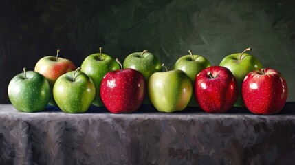 Wall Mural - Still life with green and red apples.