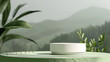 © Tayyab - Bamboo-inspired product display podium in a calm, natural setting with bamboo stalks, perfect for organic, eco-friendly, or wellness products with a fresh, green aesthetic