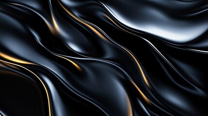 Poster - A mesmerizing abstract texture showcasing smooth black waves with golden highlights, perfect for background and design use.