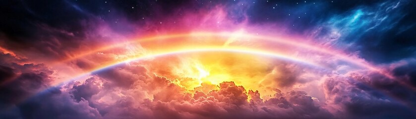 Wall Mural - A vibrant cosmic landscape features radiant colors and swirling clouds, evoking a sense of wonder and infinite possibilities.