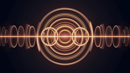 Poster -  Pulsating circles in sync with music rhythm. Animated ripple effect with circular shapes on a dark backdrop. Dynamic circles featuring pulsation and musical vibration elements.