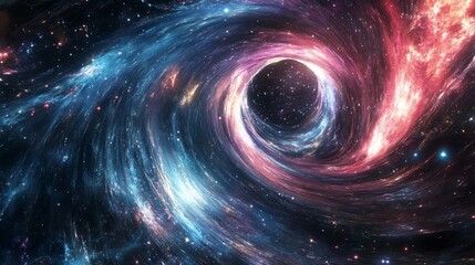 Poster - A majestic galaxy vortex blending vibrant blue and pink hues, beautifully portraying the dynamic forces of the universe and the awe-inspiring vastness of space.