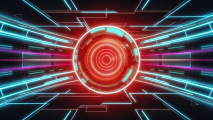 Poster -  Retro Futurism Wireframe Illustration: Abstract Digital Background with Neon Illuminations and Cyber Grid Elements.