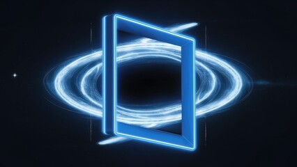 Poster - Royal blue rectangle frame illustration with neon light effect on dark background - 4K resolution.
