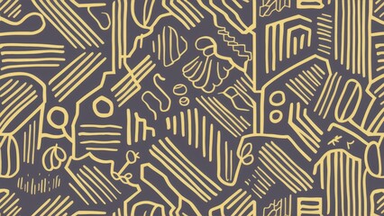 Poster - Seamless abstract texture with hand-drawn geometric contours on a striped background. Ideal for diverse surface designs.