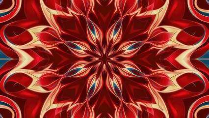 Poster - Seamless abstract pattern showcasing swirling, vibrant shades of red, blue, and yellow, crafting a complex and repetitive symmetrical design.