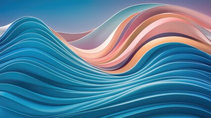 Poster -  Soft Blue Wave Background with Colorful Gradient Design in Pastel Tones