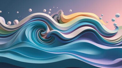 Wall Mural -  Soft Blue Wave Background with Colorful Gradient Design in Pastel Tones