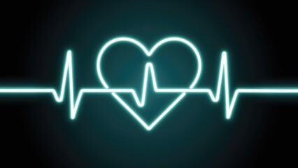 Poster -  Turquoise Electric Neon Heartbeat Illustration on Black Background - 4K Visual Display