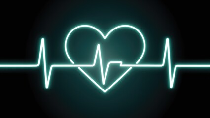 Poster -  Turquoise Electric Neon Heartbeat Illustration on Black Background - 4K Visual Display