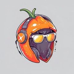 Wall Mural - Orange Helmet Character with Sunglasses and Headphones