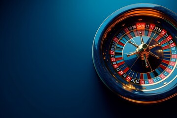 Vibrant online casino banner featuring a 3d roulette wheel on a striking blue background