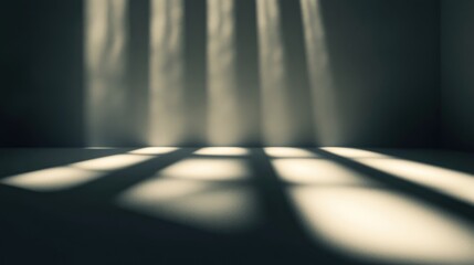 Poster - 3D rendering of an empty scene in a dark room featuring shadows and rays of light Abstract background with bokeh effect capturing a nighttime atmosphere with intricate lighting