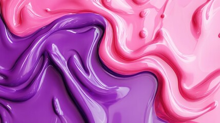 Poster - 3D Rendering of Violet Abstract Graphic Drips and Pink Fluid Ripples with Purple Acrylic Water Brush and Coral Magenta Artistic Flow