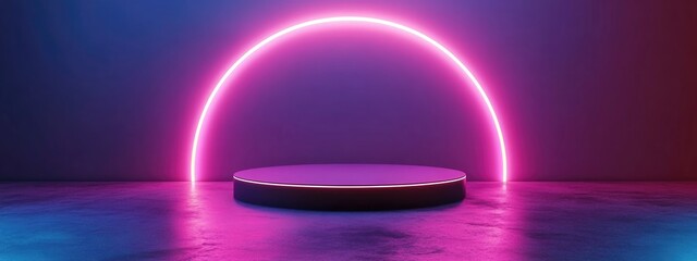 Poster - 3D rendering of a product podium mockup for presentation with a vibrant neon light background