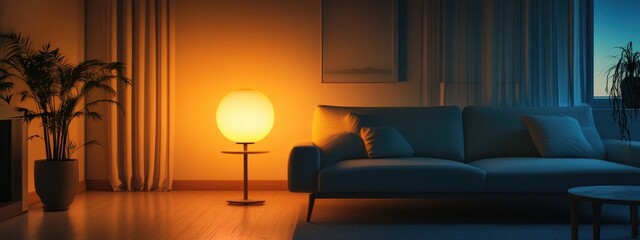 Poster - 3d rendering of an opal color lamp illuminating a room