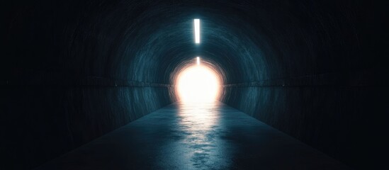 Poster - 3D rendering of a dark tunnel illuminated by light at the end