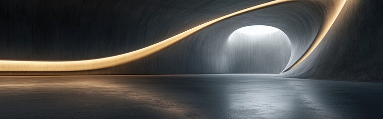Poster - 3D rendering of an empty dark abstract concrete room with a smooth interior and illuminated features