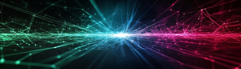 Poster - Abstract futuristic background with colorful light trails and digital particles, perfect for technology and design themes.