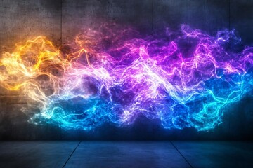 Poster - Vibrant abstract light texture with colorful neon swirls against a dark background, ideal for modern designs and digital art.