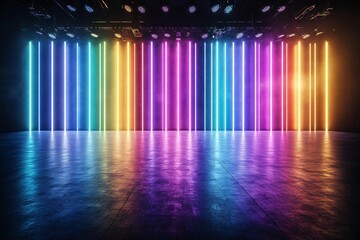 Poster - Vibrant neon lights create a stunning backdrop in a dark space, perfect for parties, events, or artistic displays.