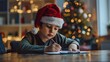 © liliyabatyrova - A young boy is sitting at a table writing in a Christmas card
