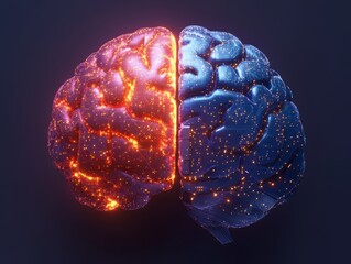 Wall Mural - artificial intelligence concept: human brain merging with technology, human brain vs ai technologies