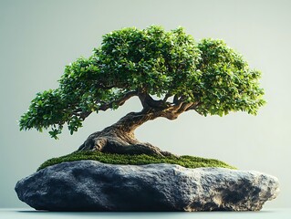 Canvas Print - 3D Illustration of a Bonsai Tree on a Rock