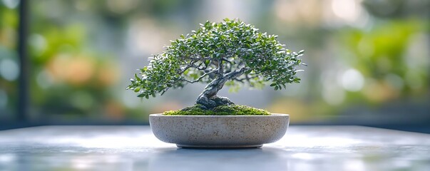 Wall Mural - Bonsai Tree in a Pot on a Table Photo