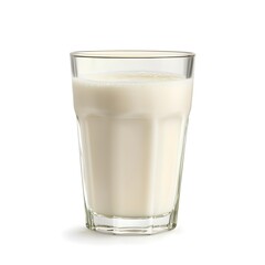 Closeup of a glass of buttermilk prominently placed at the center of a plain white background  This minimalist conceptual image showcases the dairy drink s creamy pure and wholesome qualities