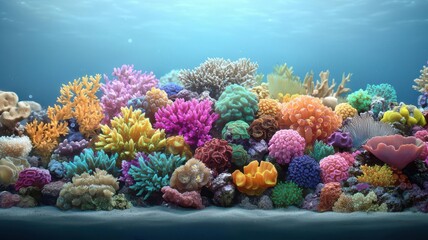 Glowing underwater coral reef scene, full of vibrant colors, marine glowtime, stunning and immersive