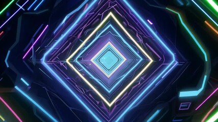 Poster - Vibrant abstract light patterns creating a mesmerizing geometric tunnel effect in dark surroundings